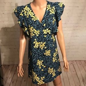 Zara size Small blue & yellow floral ruffle dress